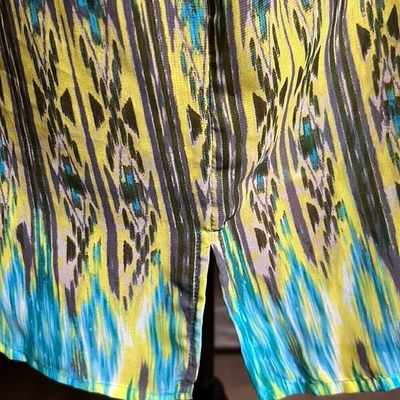 Notations cardigan semi-sheer yellow green brown geometric Small FIRM on PRICE - Picture 4 of 8